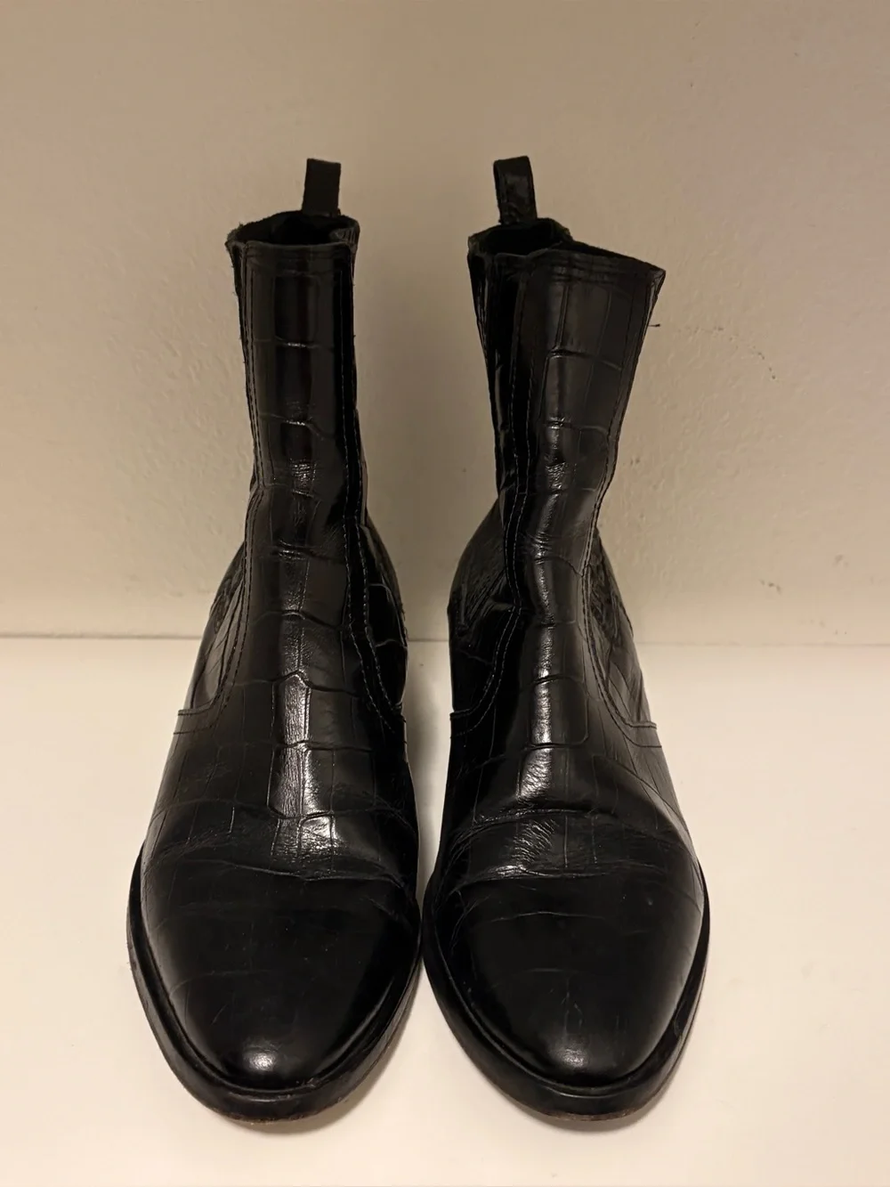 All Saints Miriam Black Crocodile Western Chelsea Boot Hybrid 100% Leather EU 37